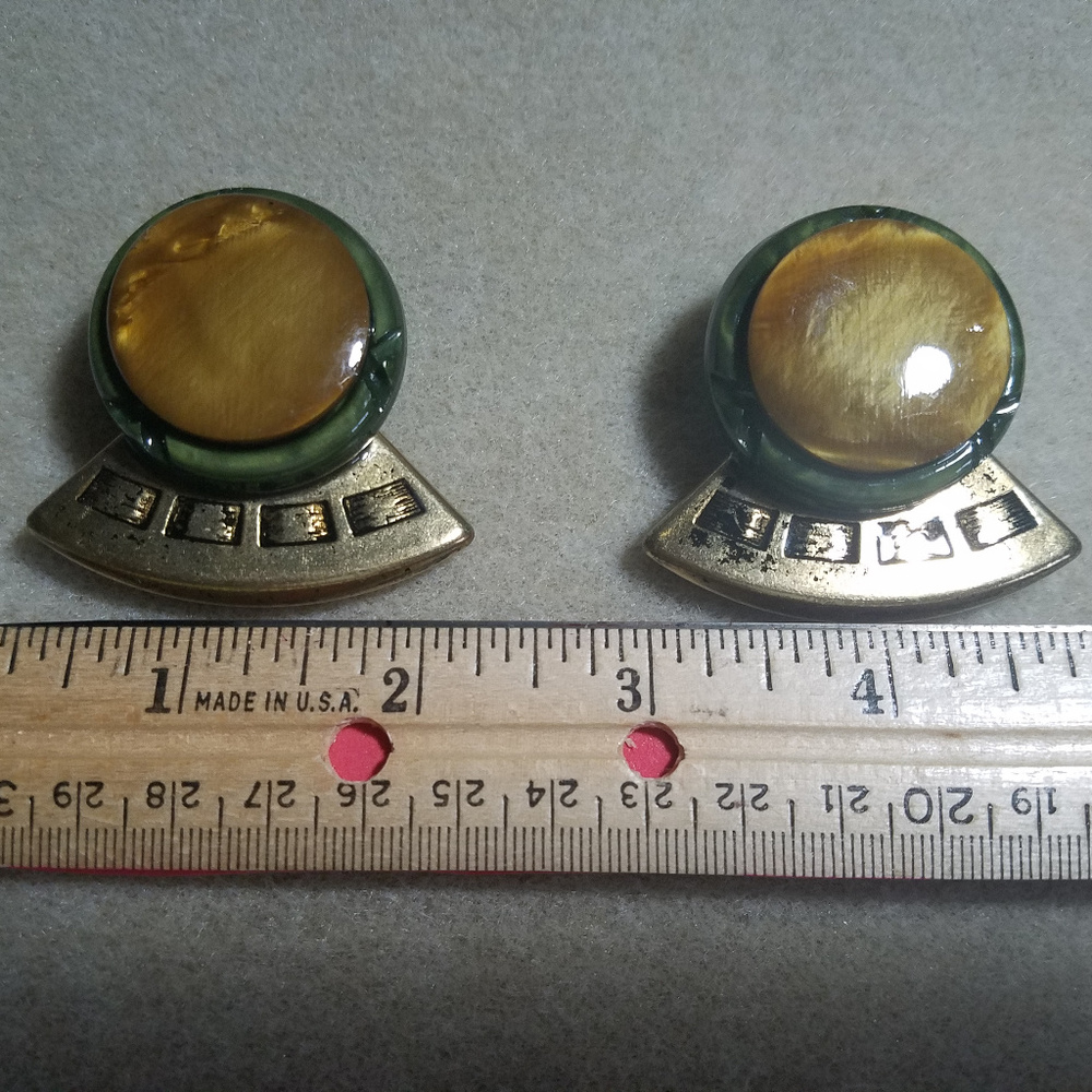 Vintage Signed Clip-On Earrings Old Buttons - FAB!